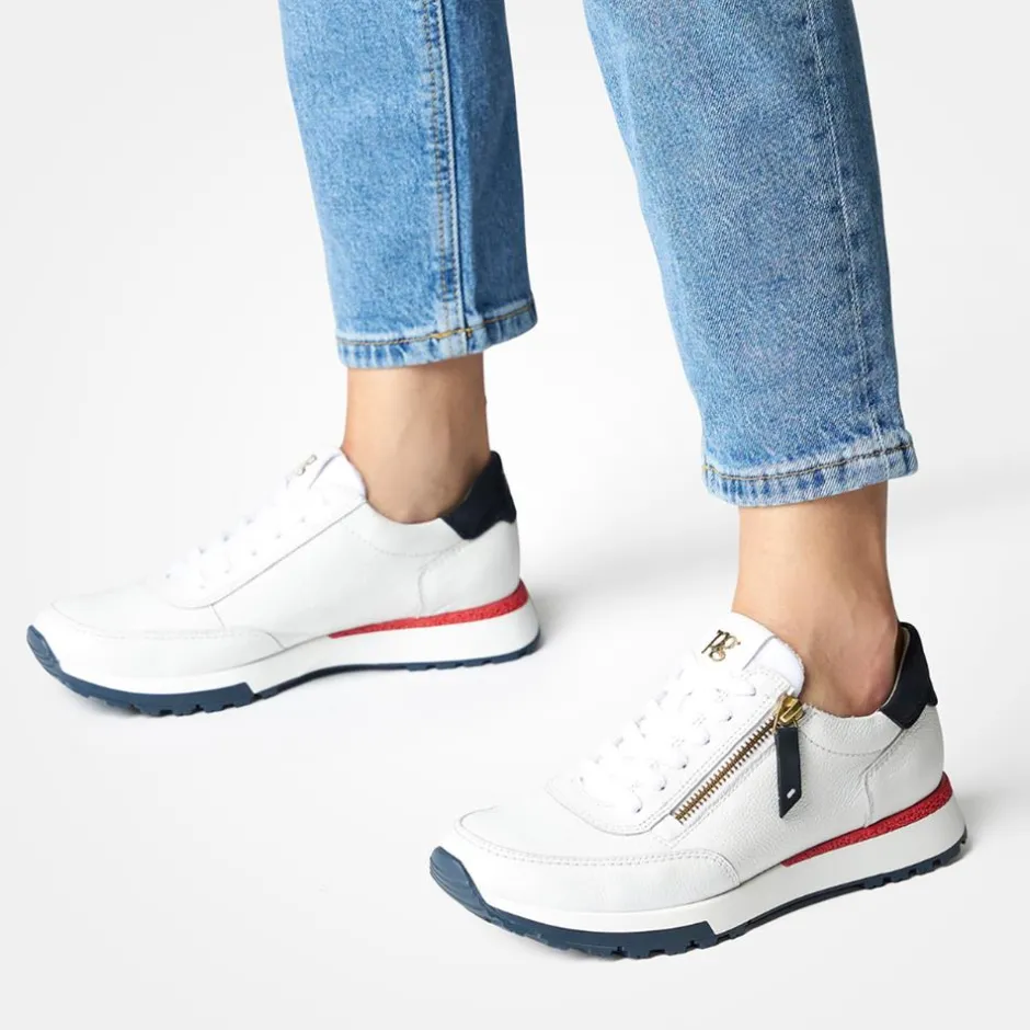 Women Paul Green Side Zip Laced Multi Trainer - White Red Navy