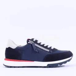 Women Paul Green Side Zip Laced Multi Trainer - Navy Leather