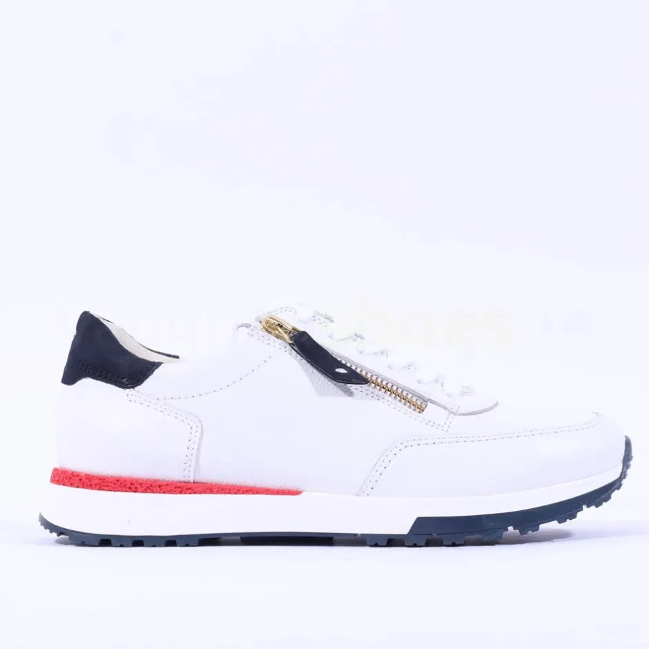 Women Paul Green Side Zip Laced Multi Trainer - White Red Navy