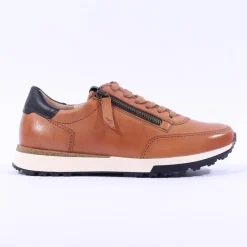 Women Paul Green Side Zip Laced Multi Trainer - Tan Leather