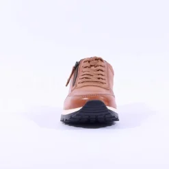 Women Paul Green Side Zip Laced Multi Trainer - Tan Leather