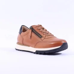 Women Paul Green Side Zip Laced Multi Trainer - Tan Leather