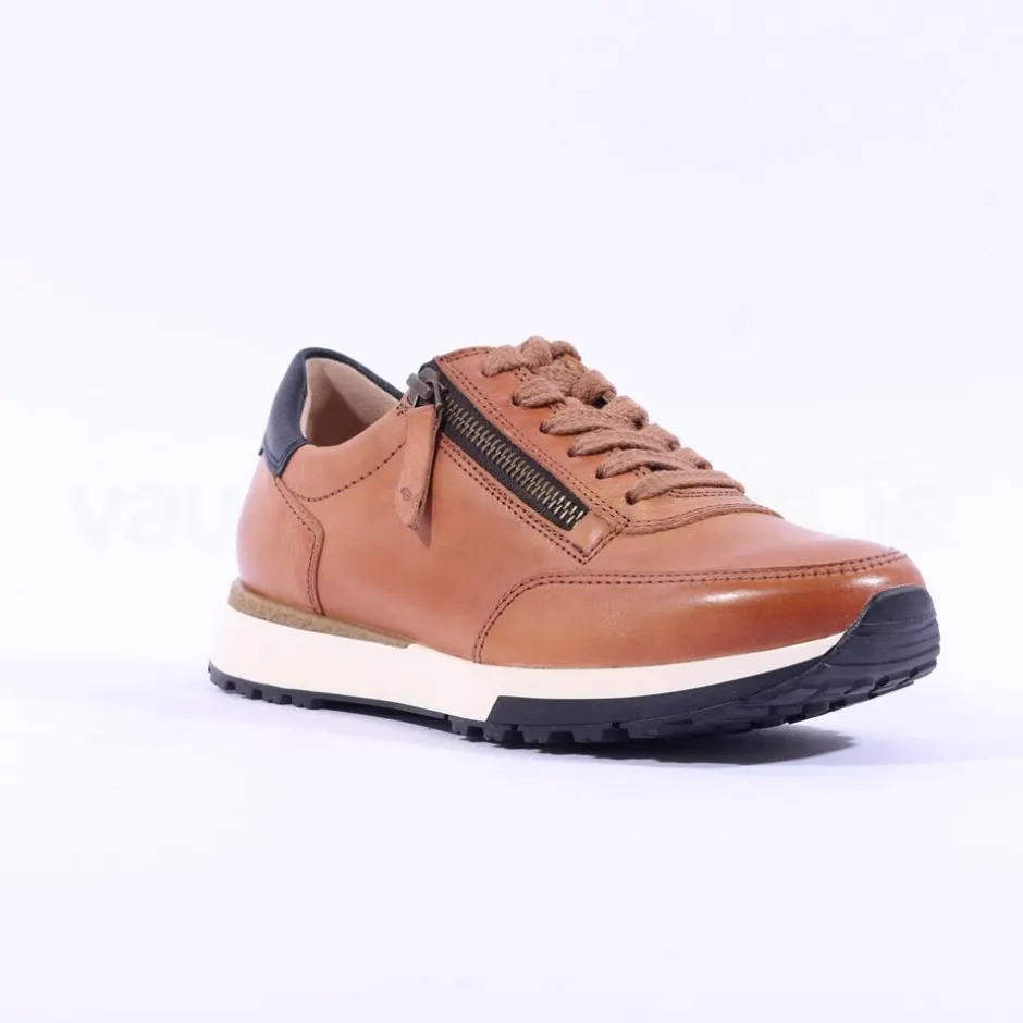 Women Paul Green Side Zip Laced Multi Trainer - Tan Leather