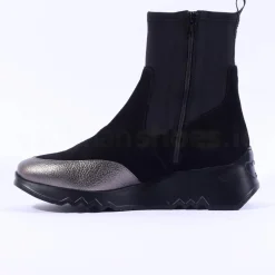 Women Wonders Singapur Gusset Wedge Boot - Black Stretch