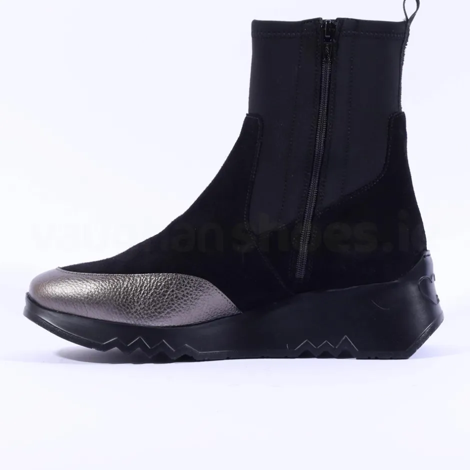 Women Wonders Singapur Gusset Wedge Boot - Black Stretch