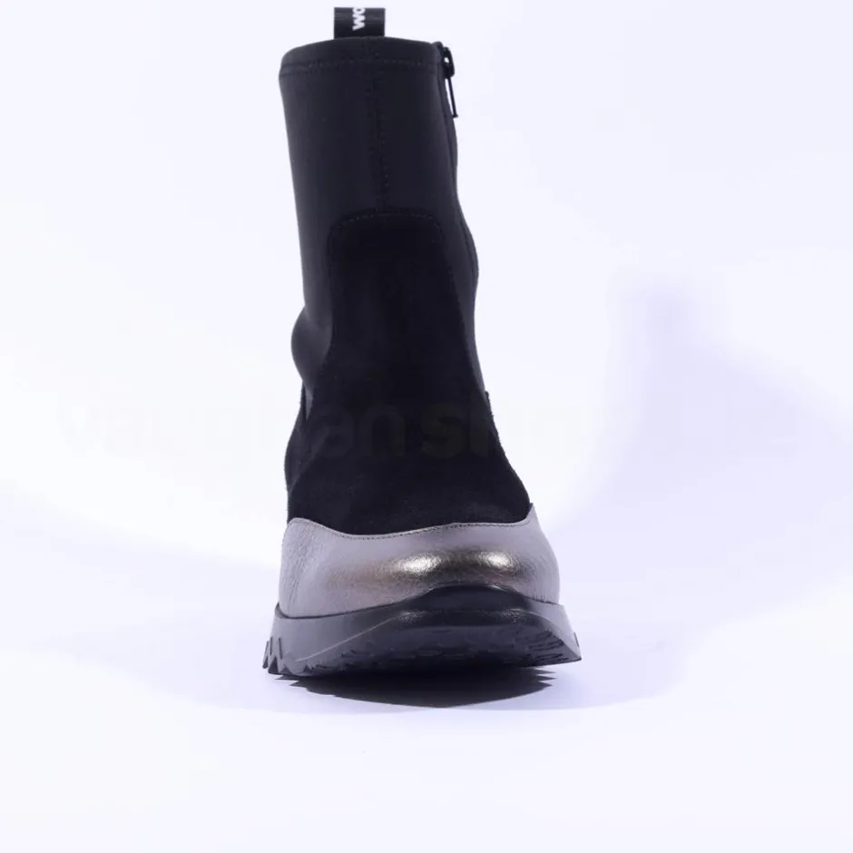 Women Wonders Singapur Gusset Wedge Boot - Black Stretch