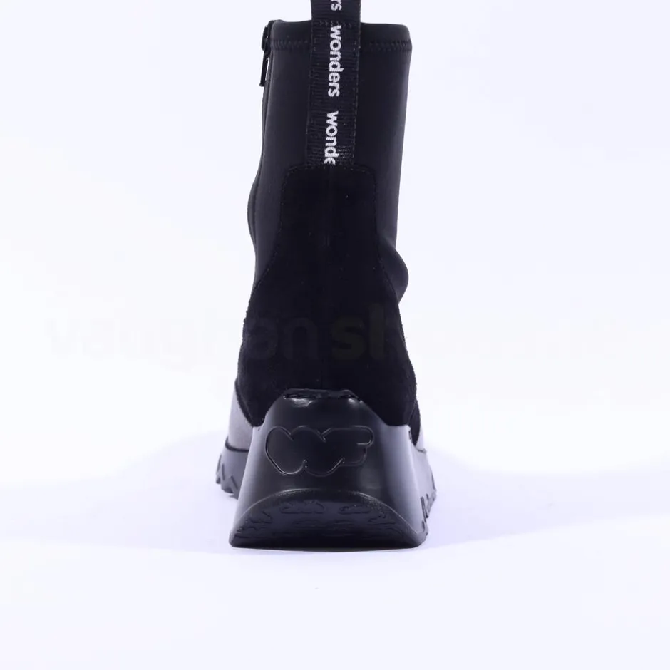 Women Wonders Singapur Gusset Wedge Boot - Black Stretch