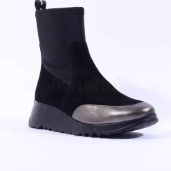 Women Wonders Singapur Gusset Wedge Boot - Black Stretch