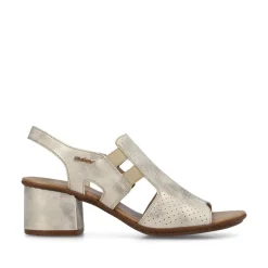 Women Rieker Sling Back Block Heel Sandal - Beige Metallic