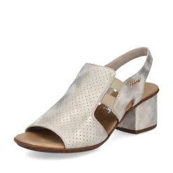 Women Rieker Sling Back Block Heel Sandal - Beige Metallic
