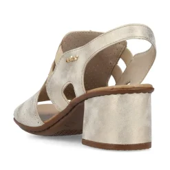 Women Rieker Sling Back Block Heel Sandal - Beige Metallic