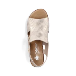 Women Rieker Sling Back Block Heel Sandal - Beige Metallic