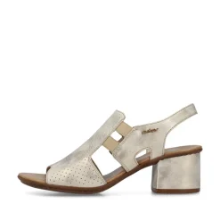 Women Rieker Sling Back Block Heel Sandal - Beige Metallic