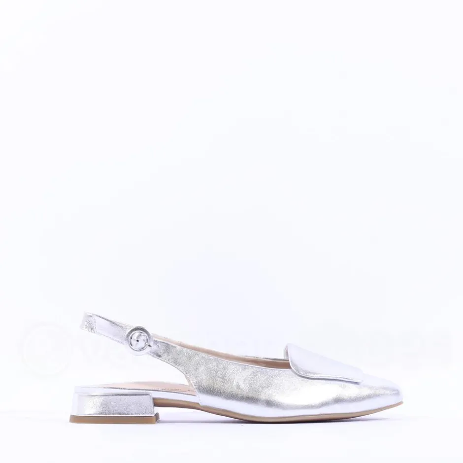 Women Paul Green Slingback Square Detail Pump - Silver Leather