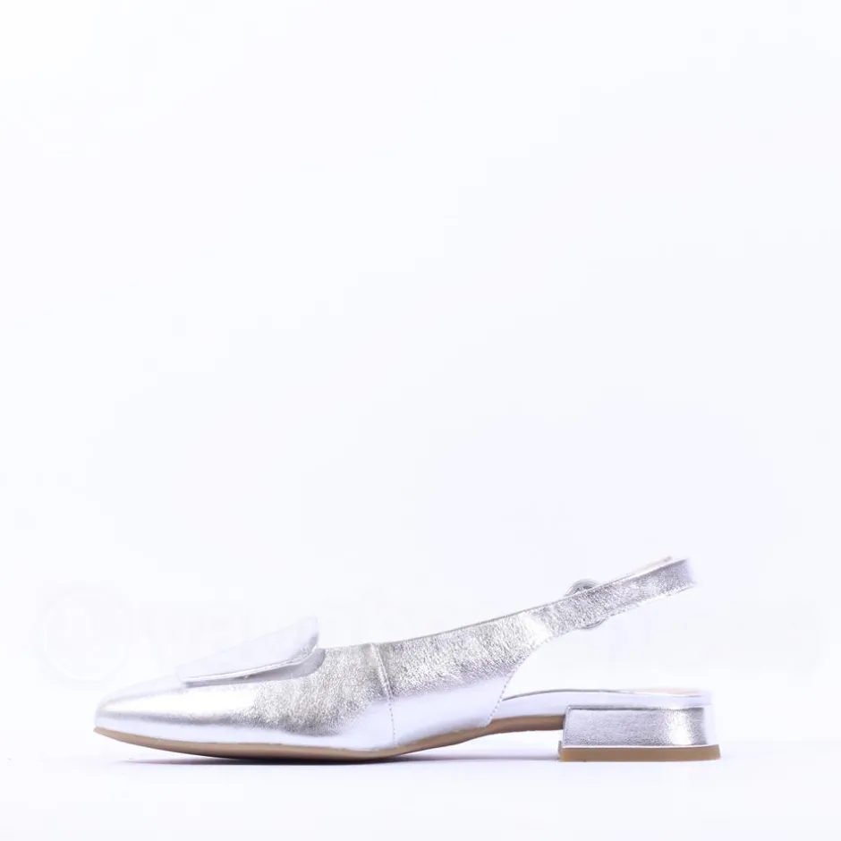 Women Paul Green Slingback Square Detail Pump - Silver Leather