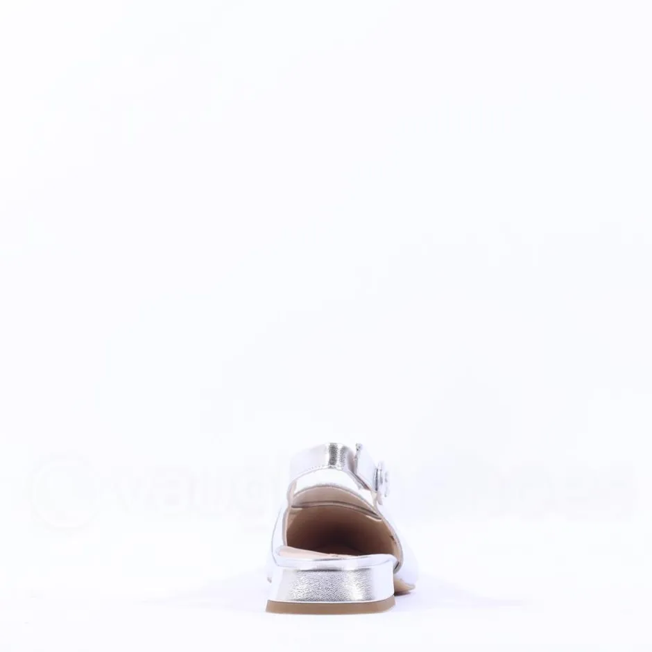 Women Paul Green Slingback Square Detail Pump - Silver Leather