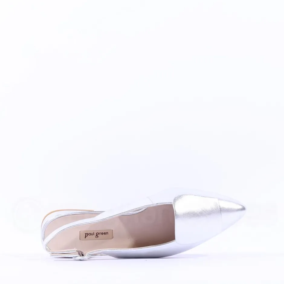 Women Paul Green Slingback Square Detail Pump - Silver Leather