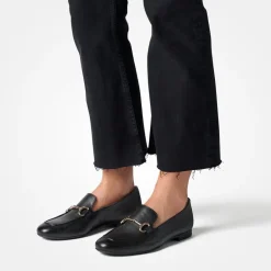 Women Paul Green Slip On Buckle Detail Loafer - Black Gold Leather