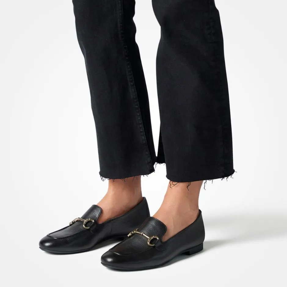 Women Paul Green Slip On Buckle Detail Loafer - Black Gold Leather
