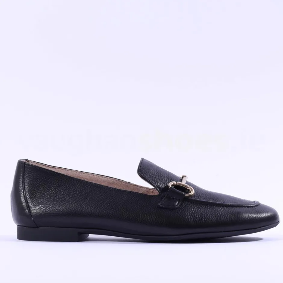 Women Paul Green Slip On Buckle Detail Loafer - Black Gold Leather