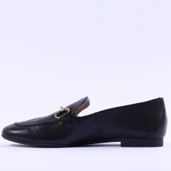 Women Paul Green Slip On Buckle Detail Loafer - Black Gold Leather