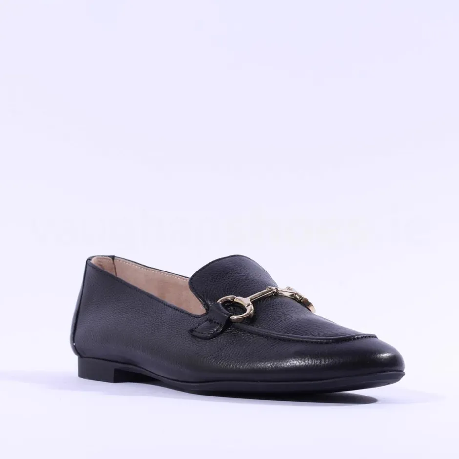 Women Paul Green Slip On Buckle Detail Loafer - Black Gold Leather
