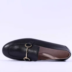 Women Paul Green Slip On Buckle Detail Loafer - Black Gold Leather
