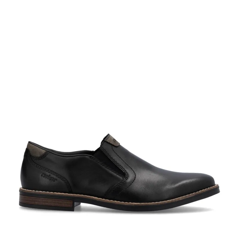 Rieker Men Slip On Plain Toe Shoe - Black Leather