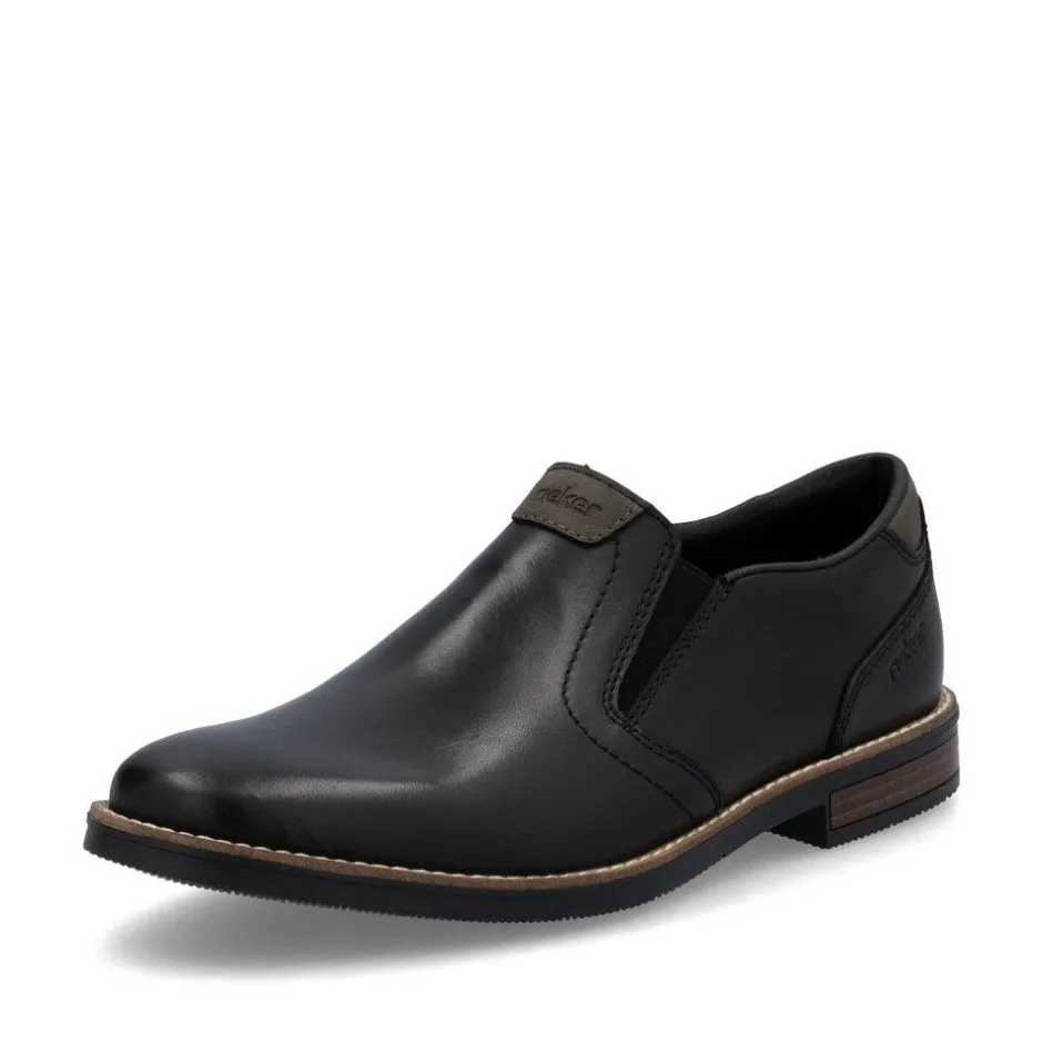 Rieker Men Slip On Plain Toe Shoe - Black Leather