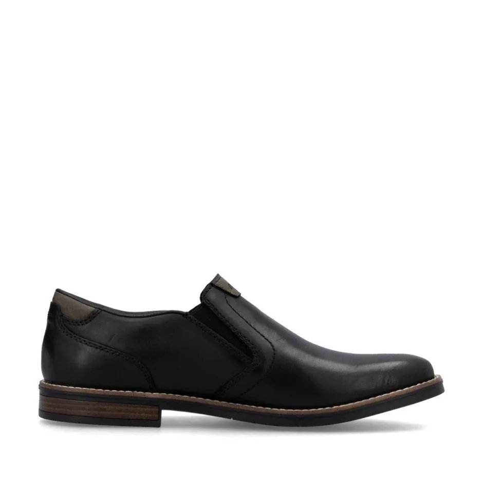 Rieker Men Slip On Plain Toe Shoe - Black Leather