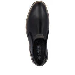 Rieker Men Slip On Plain Toe Shoe - Black Leather