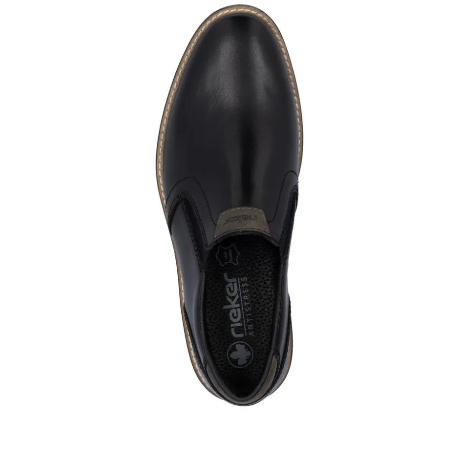 Rieker Men Slip On Plain Toe Shoe - Black Leather