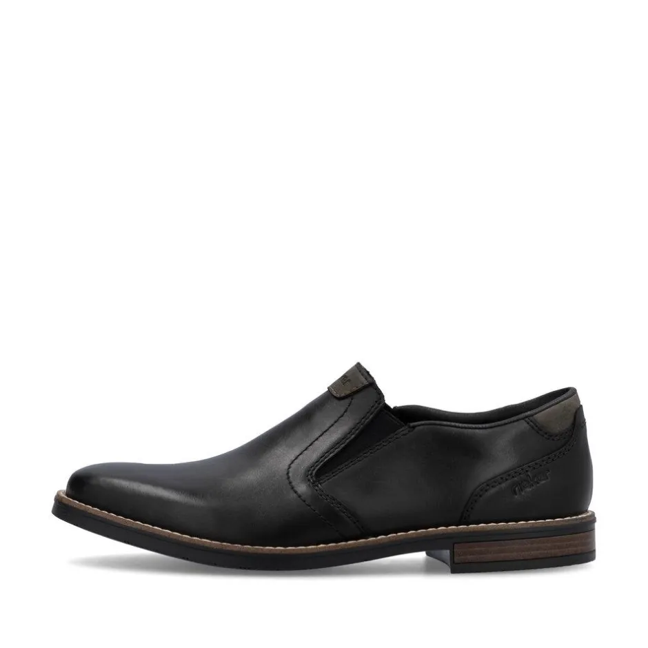 Rieker Men Slip On Plain Toe Shoe - Black Leather