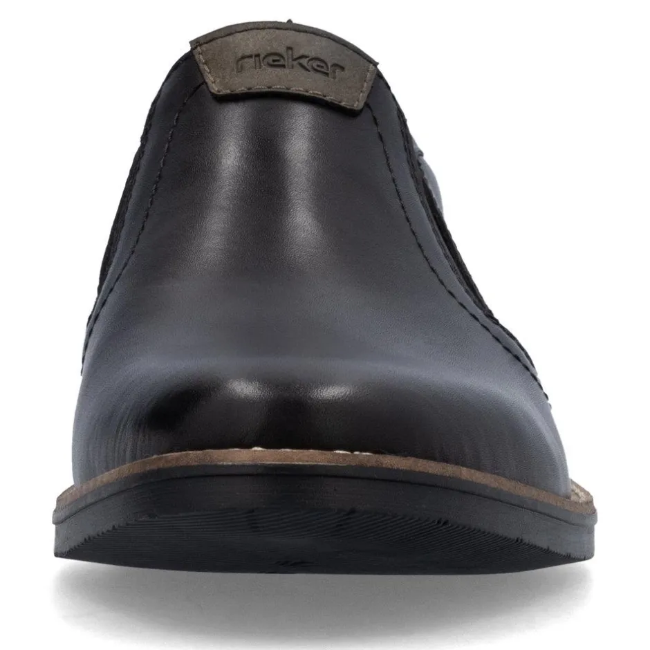 Rieker Men Slip On Plain Toe Shoe - Black Leather
