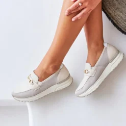 Women Rieker Slip On Shoe Link Detail - Beige Combi