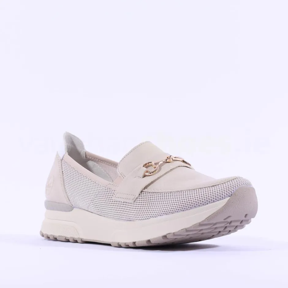 Women Rieker Slip On Shoe Link Detail - Beige Combi