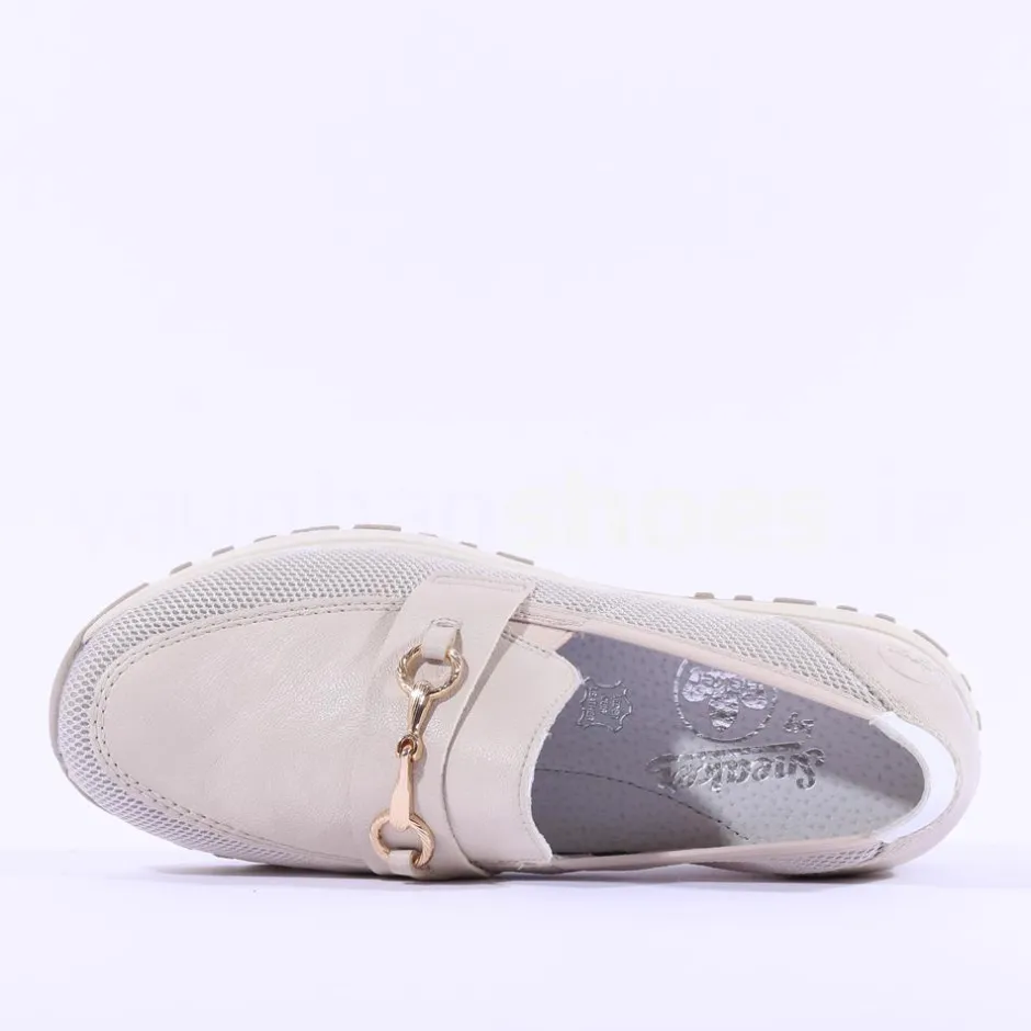 Women Rieker Slip On Shoe Link Detail - Beige Combi