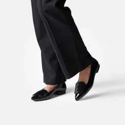 Women Paul Green Slip On Square Detail Loafer - Black Patent Velvet