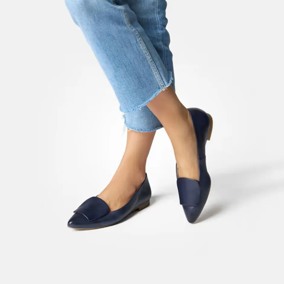 Women Paul Green Slip On Square Detail Loafer - Navy Leather