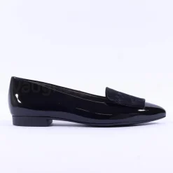 Women Paul Green Slip On Square Detail Loafer - Black Patent Velvet