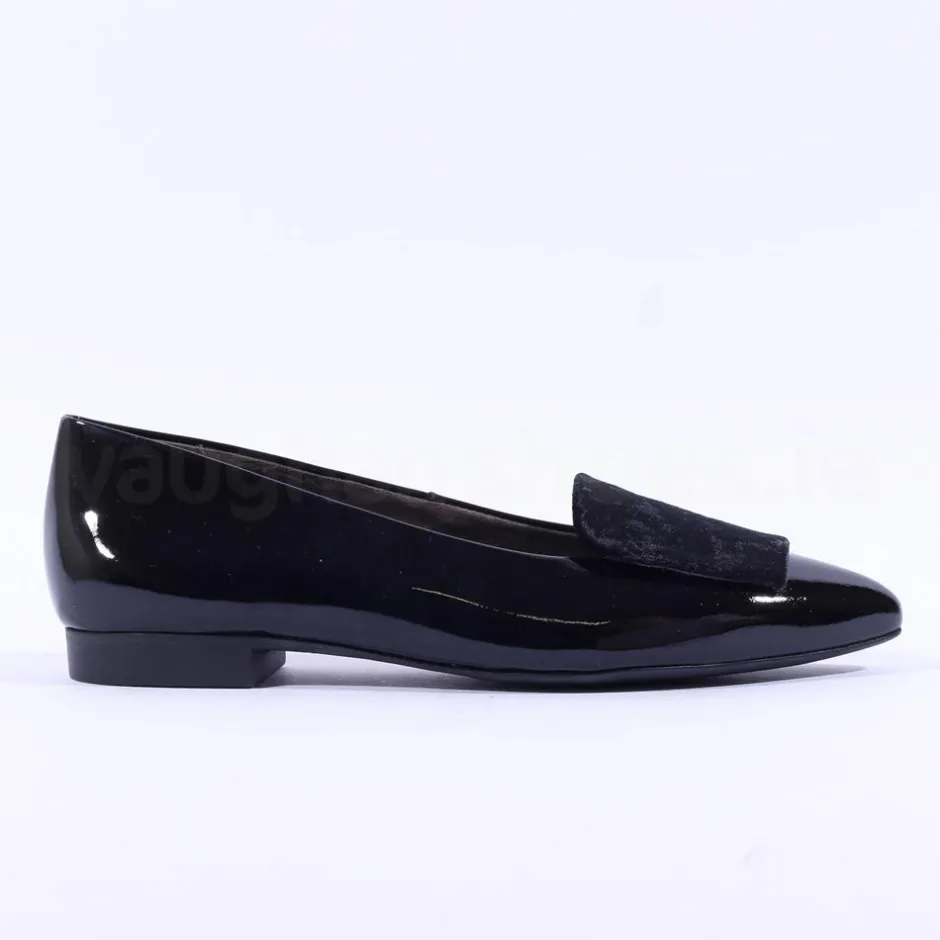 Women Paul Green Slip On Square Detail Loafer - Black Patent Velvet