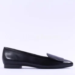 Women Paul Green Slip On Square Detail Loafer - Black Leather