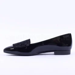 Women Paul Green Slip On Square Detail Loafer - Black Patent Velvet
