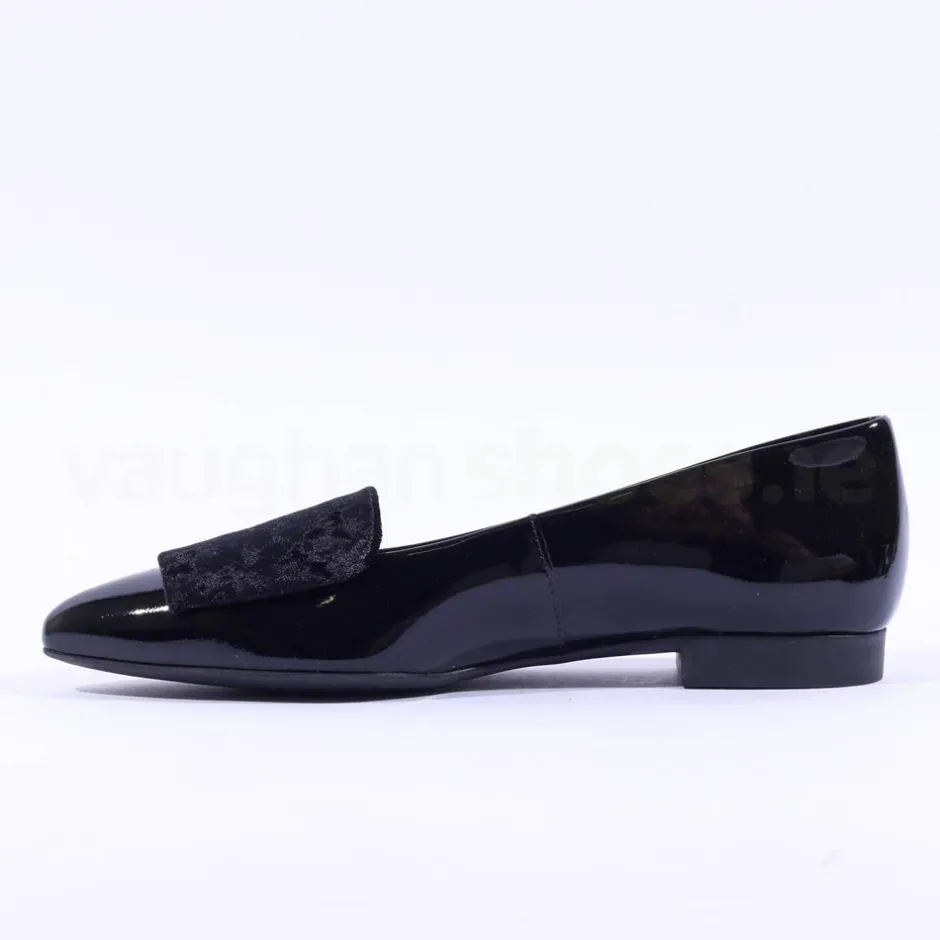 Women Paul Green Slip On Square Detail Loafer - Black Patent Velvet