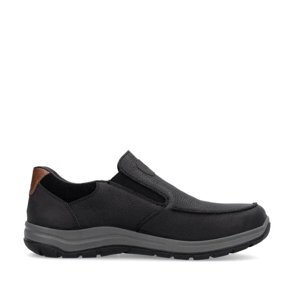 Rieker Men Slip On Tex Shoe - Black Leather