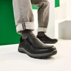 Rieker Men Slip On Tex Shoe - Black Leather