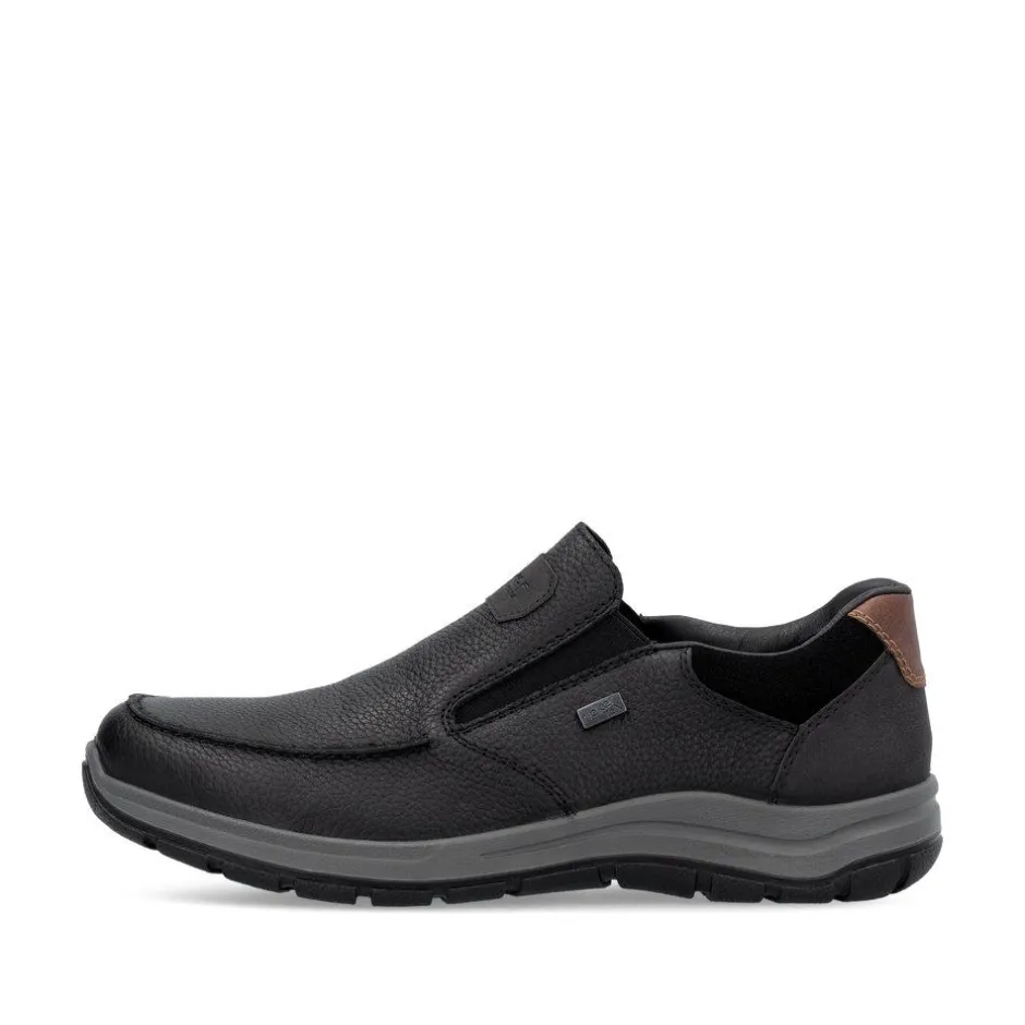 Rieker Men Slip On Tex Shoe - Black Leather