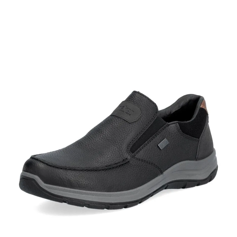 Rieker Men Slip On Tex Shoe - Black Leather