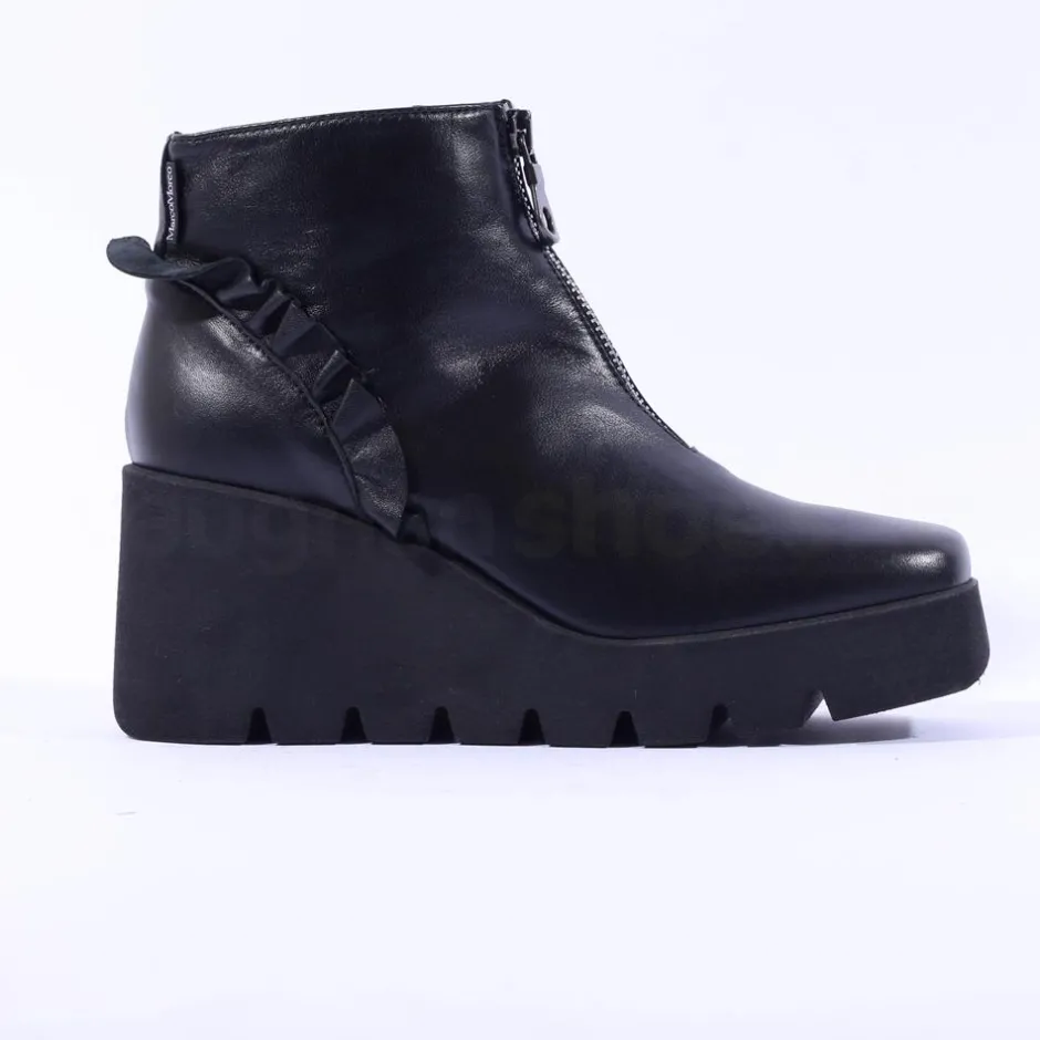Women Marco Moreo Sofia Front Zip Frill Wedge - Black Leather