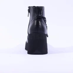 Women Marco Moreo Sofia Front Zip Frill Wedge - Black Leather